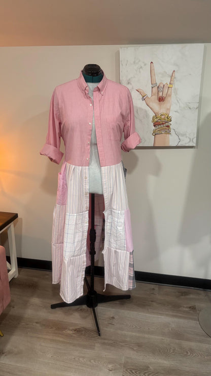 Upcycled Men’s Shirt Patchwork Duster • One of a Kind Plaid Dress