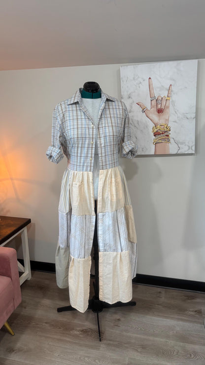 Upcycled Men’s Shirt Patchwork Duster • One of a Kind Plaid Dress