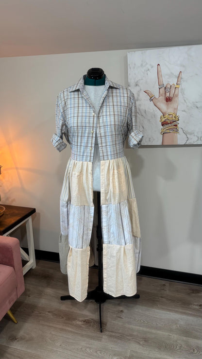 Upcycled Men’s Shirt Patchwork Duster • One of a Kind Plaid Dress