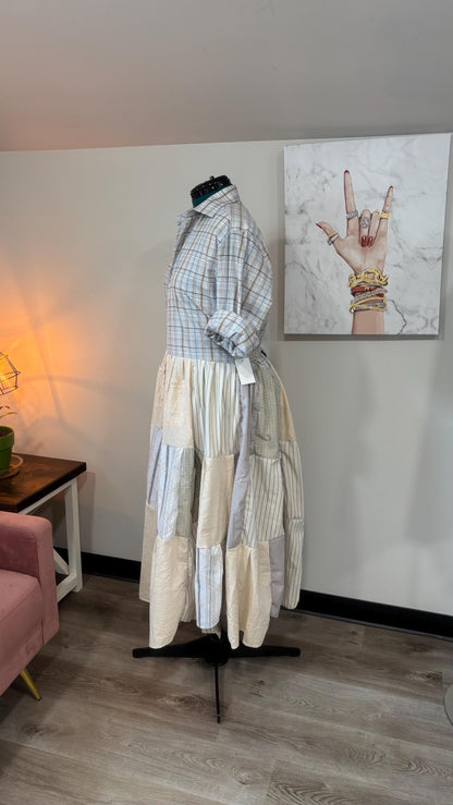 Upcycled Men’s Shirt Patchwork Duster • One of a Kind Plaid Dress