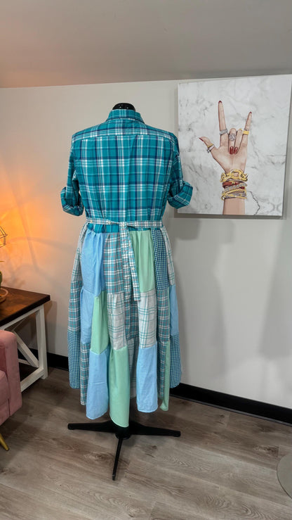 Upcycled Men’s Shirt Patchwork Duster • One of a Kind Plaid Dress