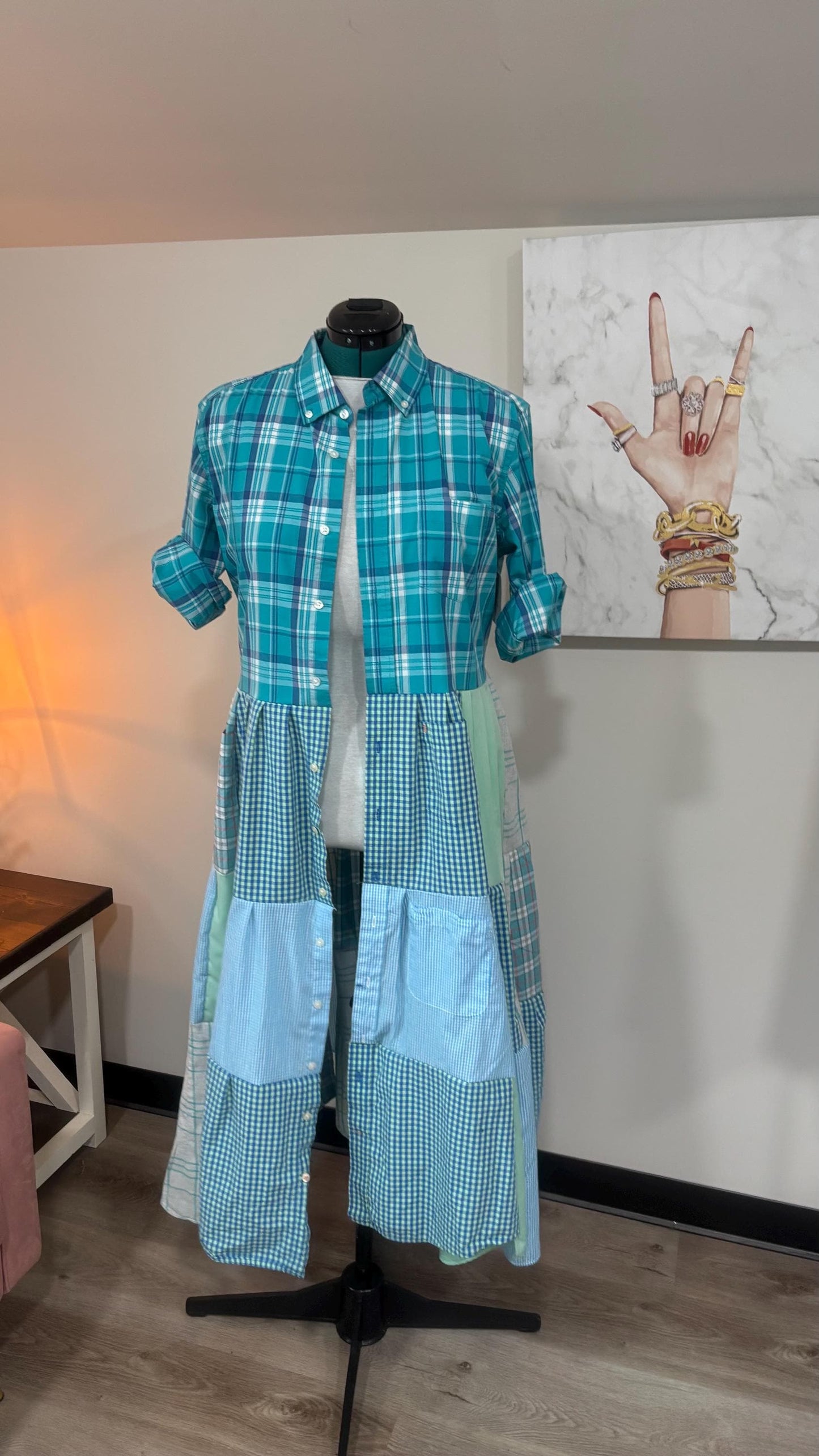 Upcycled Men’s Shirt Patchwork Duster • One of a Kind Plaid Dress