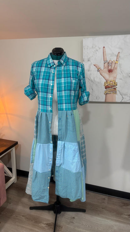 Upcycled Men’s Shirt Patchwork Duster • One of a Kind Plaid Dress