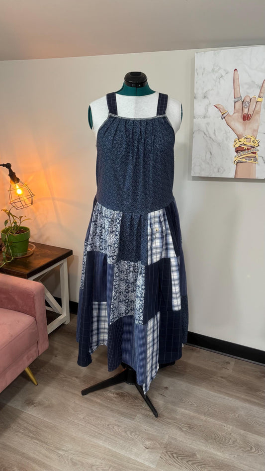 Upcycled Patchwork Maxi Dress | Handmade From Men’s Shirts | Sustainable Cottagecore Boho Style