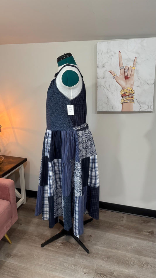 Upcycled Patchwork Maxi Dress | Handmade From Men’s Shirts | Sustainable Cottagecore Boho Style
