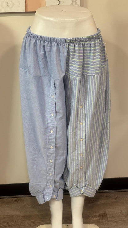 Upcycled Men’s Shirt Balloon Pants | Handmade Boho Pants | Sustainable Lounge Pants | One of a Kind Patchwork Pants