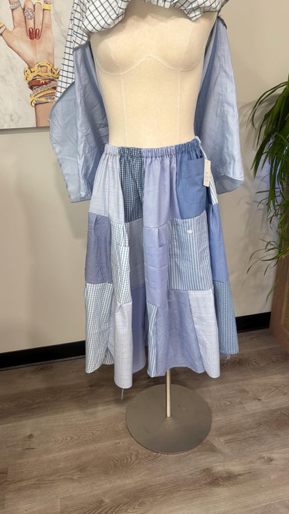 Reversible Patchwork Skirt Set | Upcycled Men’s Shirts, Flowy Top