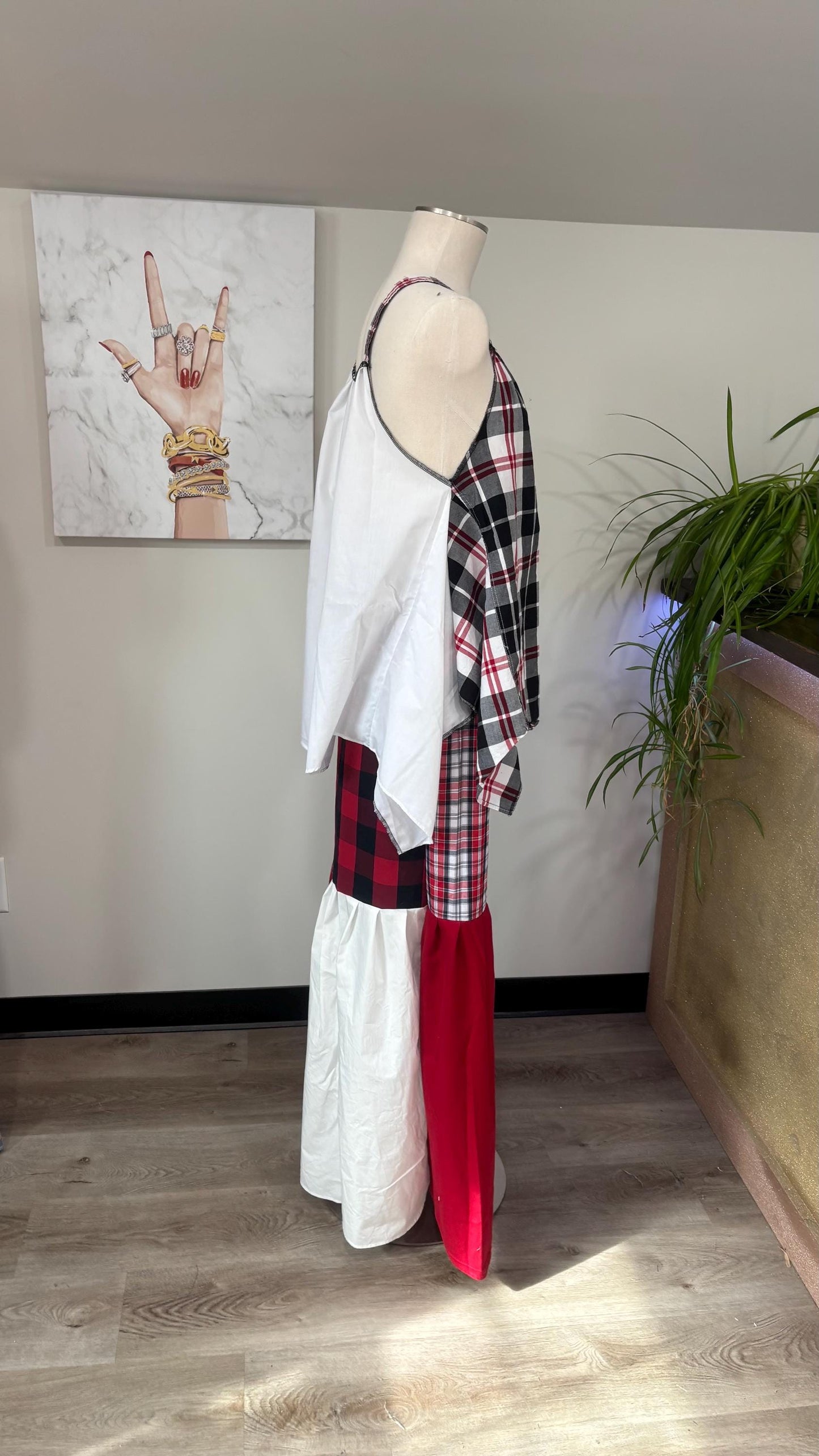 Upcycled Patchwork Two Piece Set | Reversible Top & Wide Leg Pants Made From Mens Shirts
