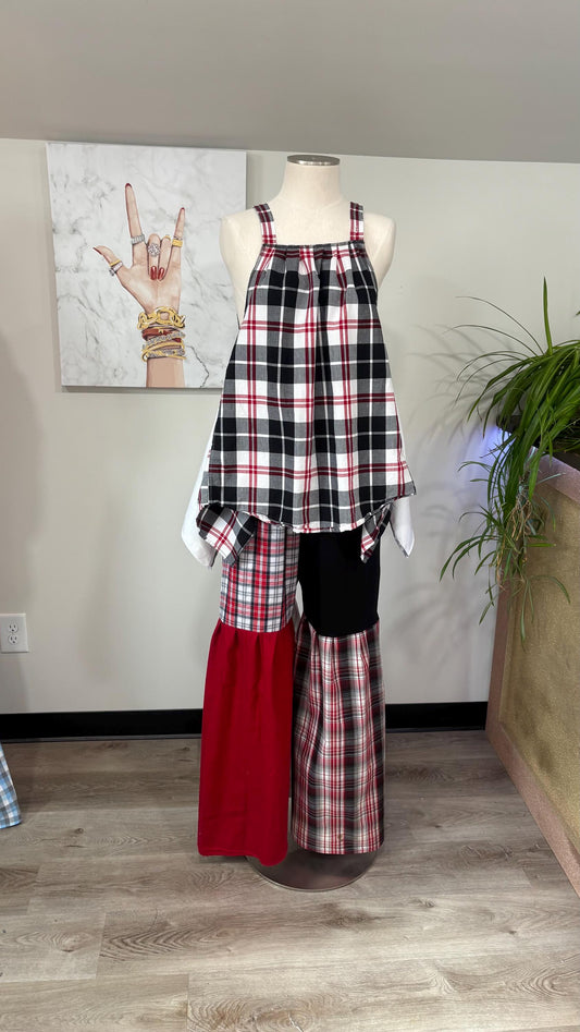 Upcycled Patchwork Two Piece Set | Reversible Top & Wide Leg Pants Made From Mens Shirts