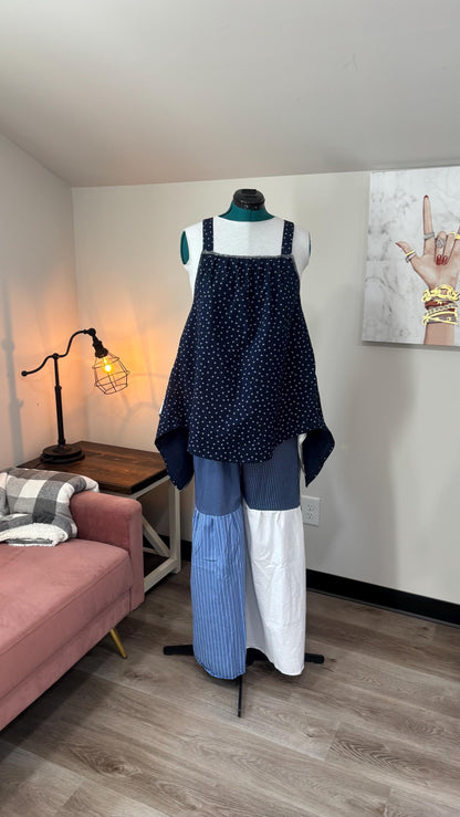 Upcycled Patchwork Two Piece Set | Reversible FlowyTop & Wide Leg Pants Made From Mens Shirts