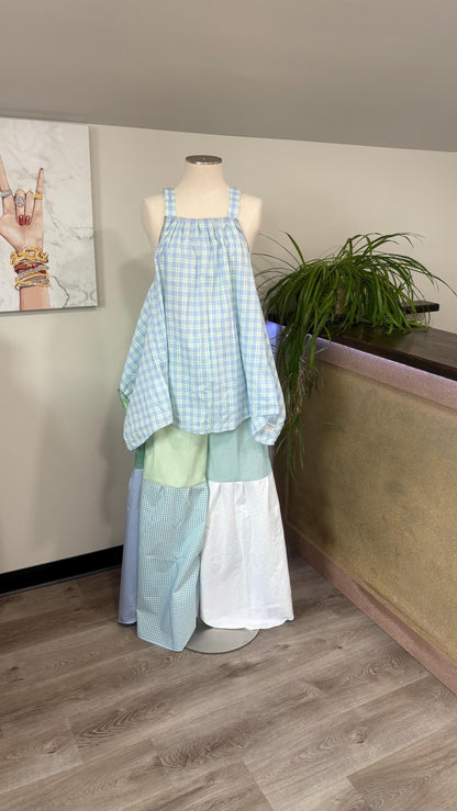 Upcycled Patchwork Two Piece Set | Reversible Flowy Top & Wide Leg Pants Made From Mens Shirts