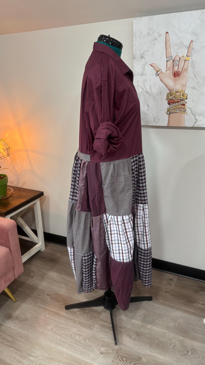 Upcycled Men’s Shirt Patchwork Duster • One of a Kind Plaid Dress