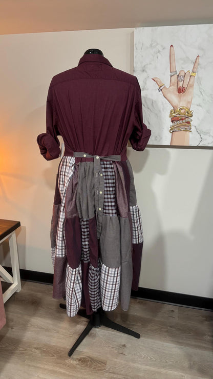 Upcycled Men’s Shirt Patchwork Duster • One of a Kind Plaid Dress