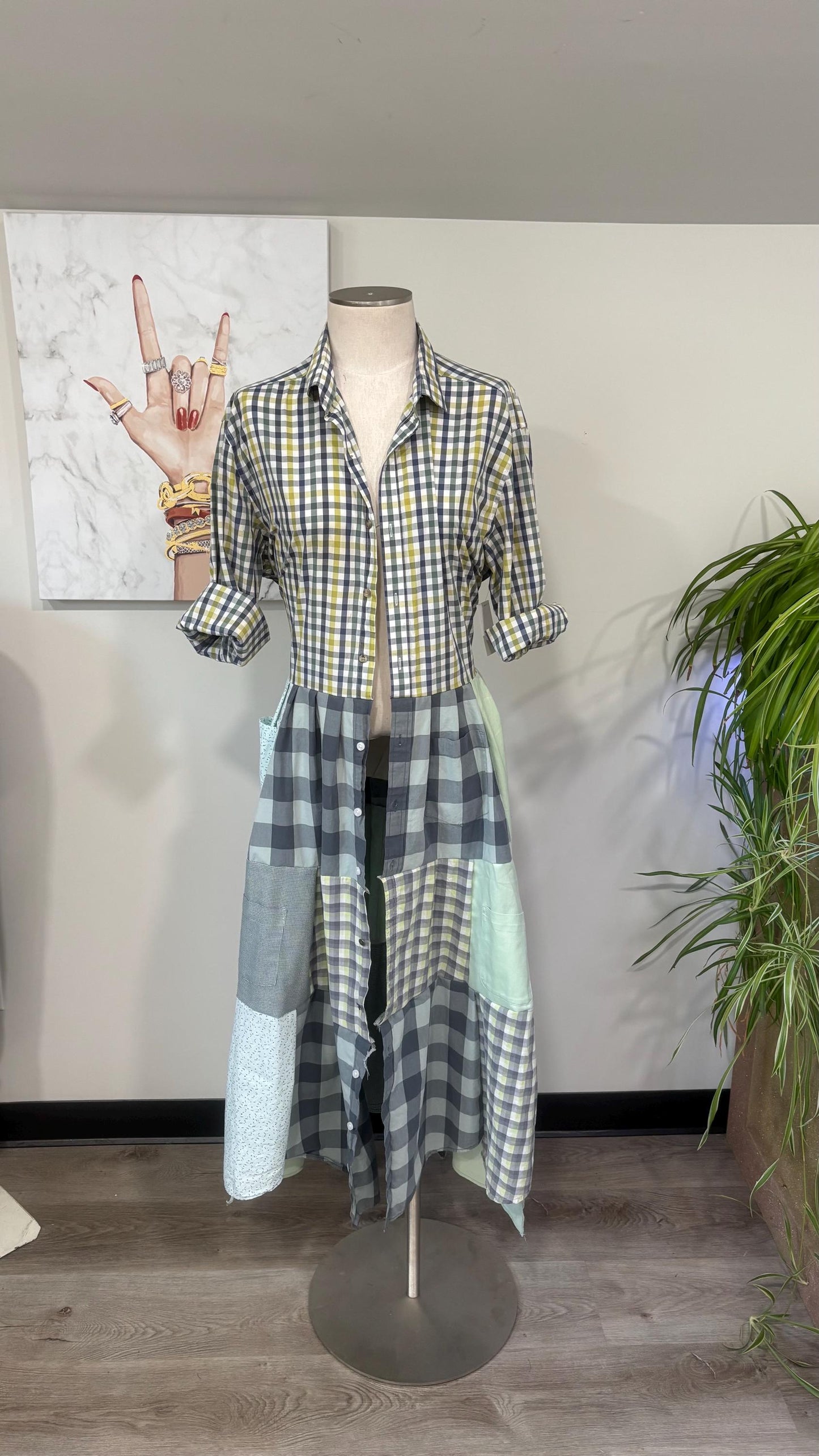 Upcycled Men’s Shirt Patchwork Duster • One of a Kind Plaid Dress