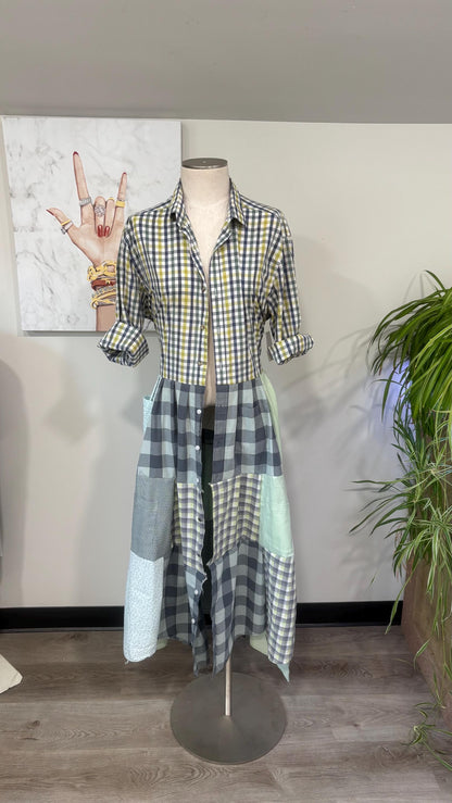 Upcycled Men’s Shirt Patchwork Duster • One of a Kind Plaid Dress