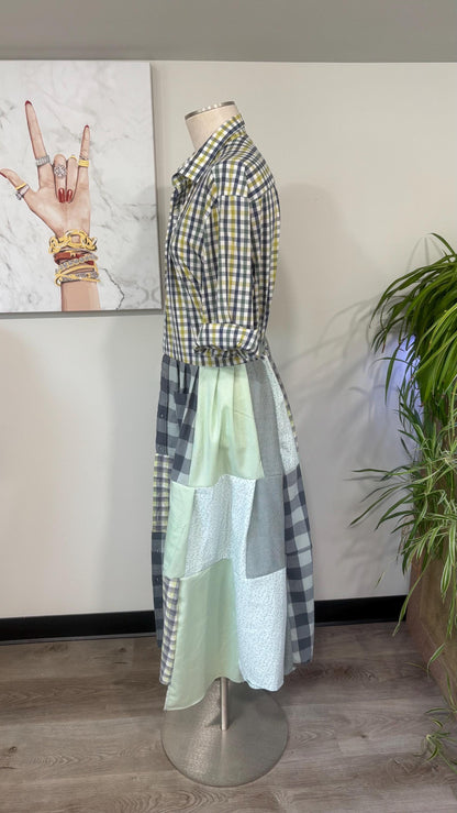 Upcycled Men’s Shirt Patchwork Duster • One of a Kind Plaid Dress