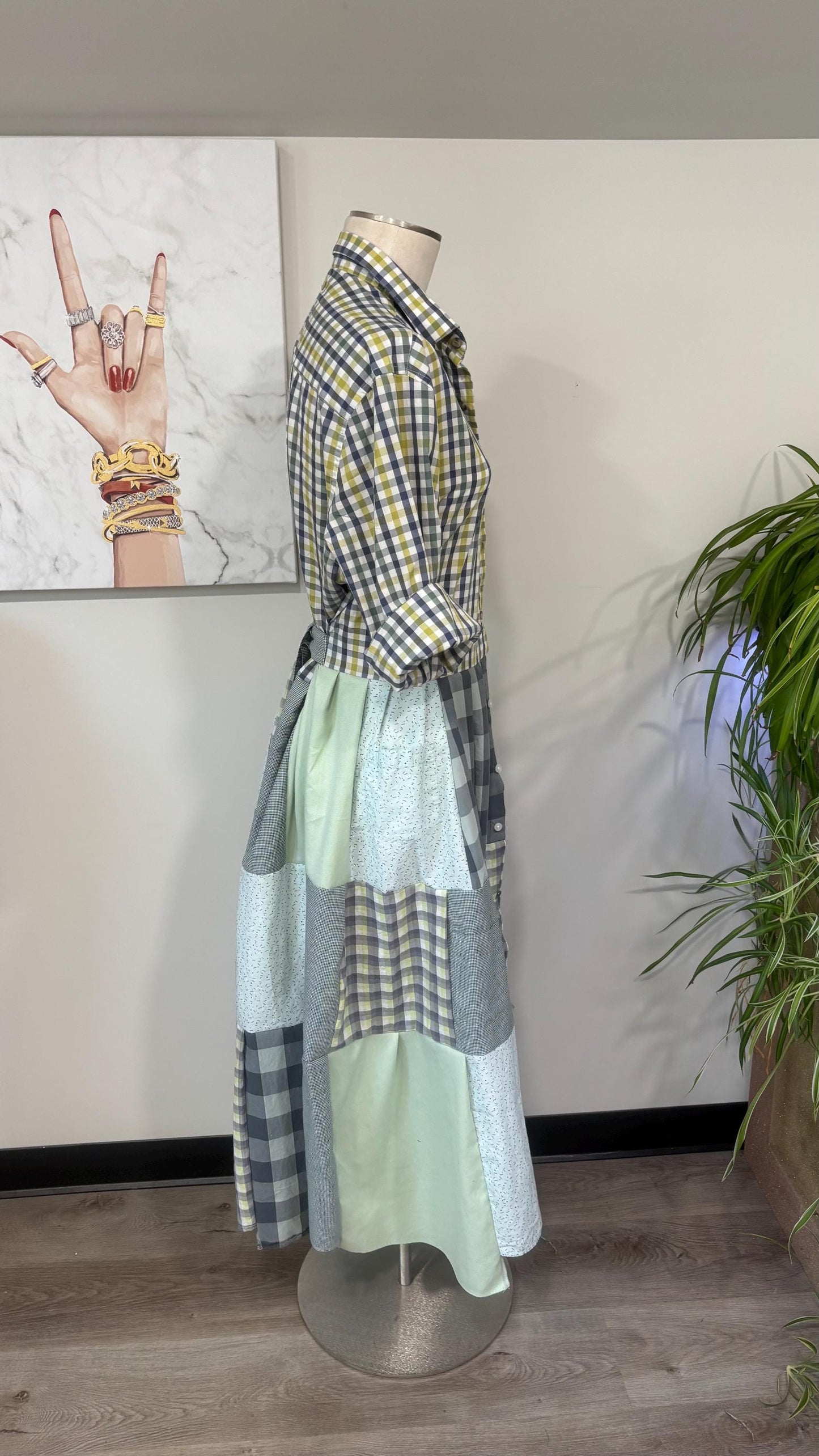 Upcycled Men’s Shirt Patchwork Duster • One of a Kind Plaid Dress