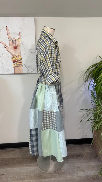 Upcycled Men’s Shirt Patchwork Duster • One of a Kind Plaid Dress