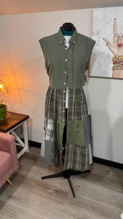 Upcycled Men’s Shirt Patchwork Duster • One of a Kind Plaid Dress