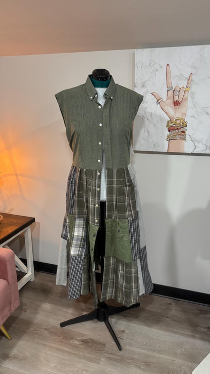 Upcycled Men’s Shirt Patchwork Duster • One of a Kind Plaid Dress