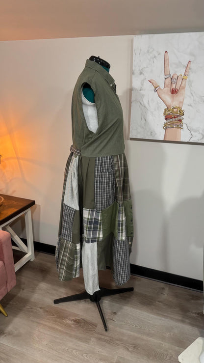 Upcycled Men’s Shirt Patchwork Duster • One of a Kind Plaid Dress