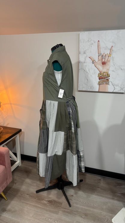 Upcycled Men’s Shirt Patchwork Duster • One of a Kind Plaid Dress