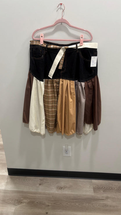 Reworked Denim Skirt | Upcycled Jeans & Mens Shirt Skirt | One-of-a-Kind