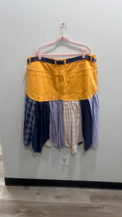 Reworked Denim Skirt | Upcycled Jeans & Mens Shirt Skirt | One-of-a-Kind