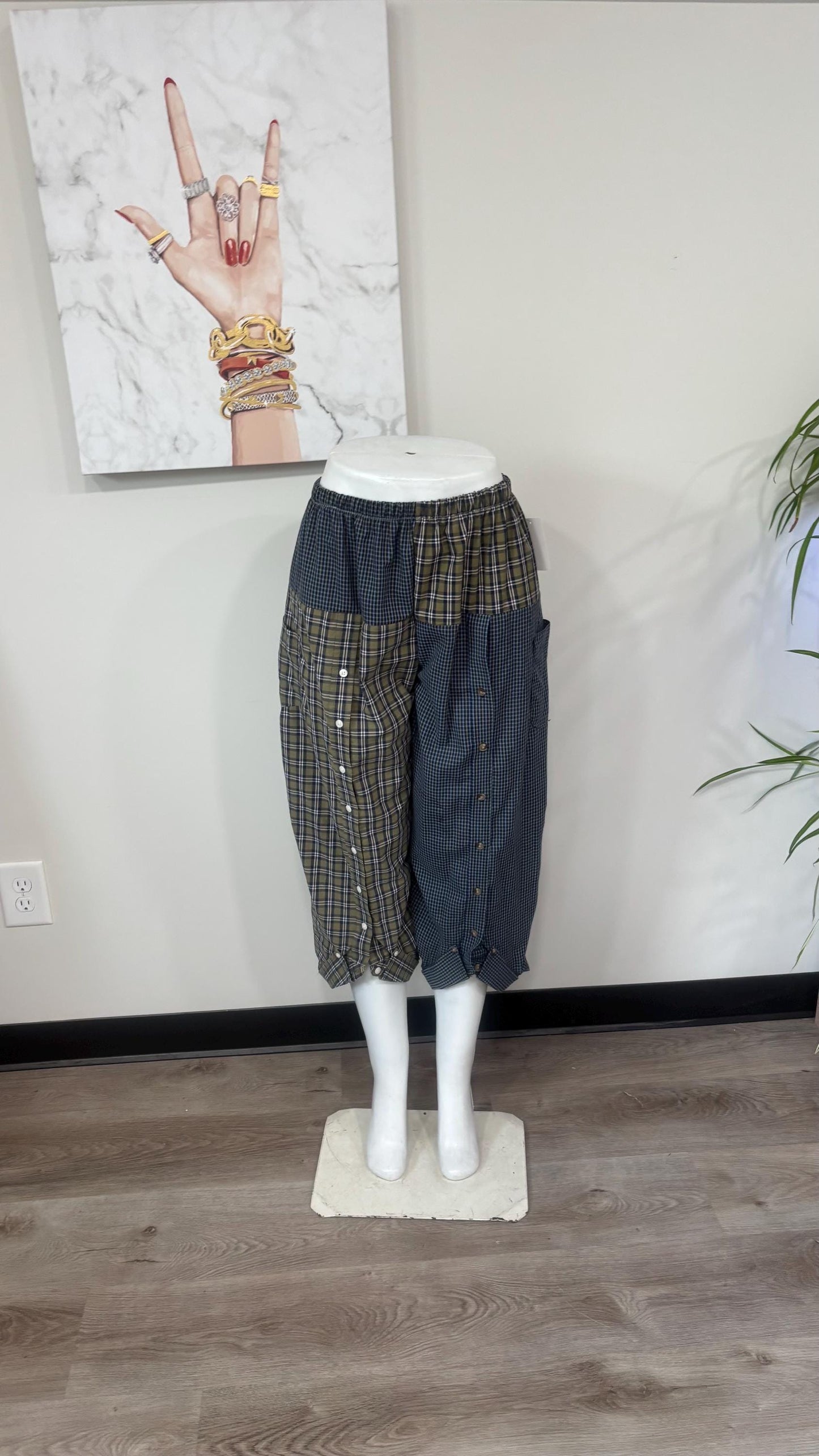Upcycled Men’s Shirt Balloon Pants | Handmade Boho Pants | Sustainable Lounge Pants | One of a Kind Patchwork Pants