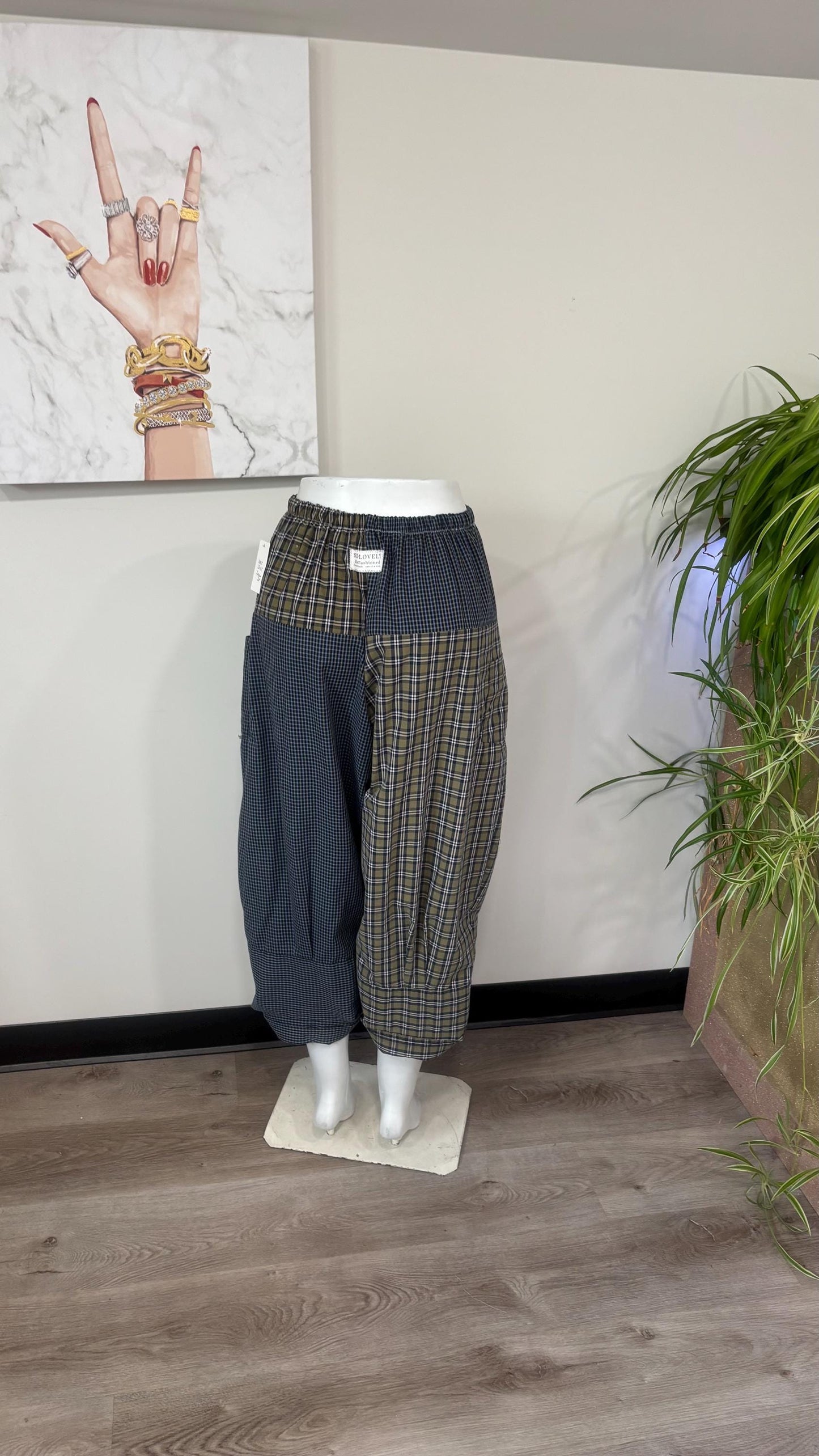 Upcycled Men’s Shirt Balloon Pants | Handmade Boho Pants | Sustainable Lounge Pants | One of a Kind Patchwork Pants