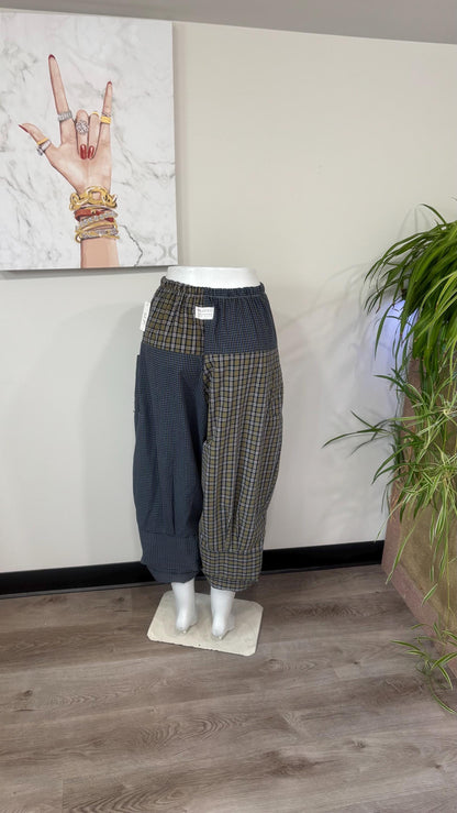Upcycled Men’s Shirt Balloon Pants | Handmade Boho Pants | Sustainable Lounge Pants | One of a Kind Patchwork Pants