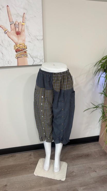 Upcycled Men’s Shirt Balloon Pants | Handmade Boho Pants | Sustainable Lounge Pants | One of a Kind Patchwork Pants
