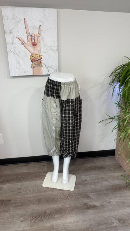 Upcycled Men’s Shirt Balloon Pants | Handmade Boho Pants | Sustainable Lounge Pants | One of a Kind Patchwork Pants