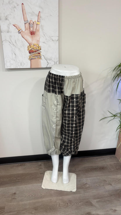 Upcycled Men’s Shirt Balloon Pants | Handmade Boho Pants | Sustainable Lounge Pants | One of a Kind Patchwork Pants
