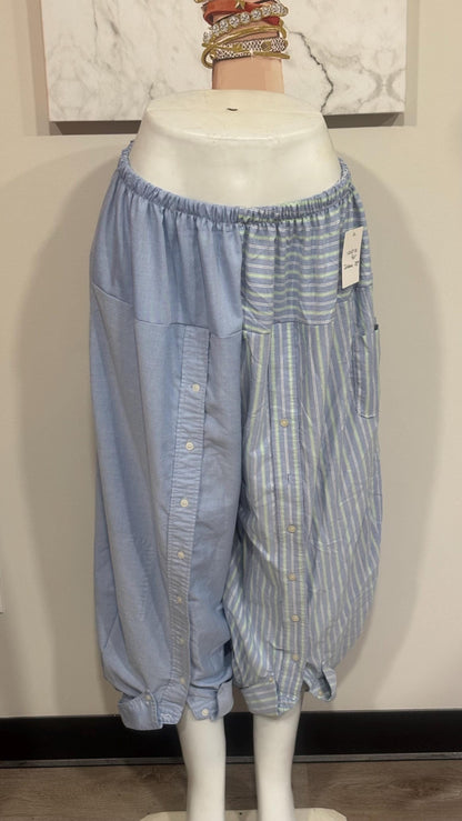 Upcycled Men’s Shirt Balloon Pants | Handmade Boho Pants | Sustainable Lounge Pants | One of a Kind Patchwork Pants