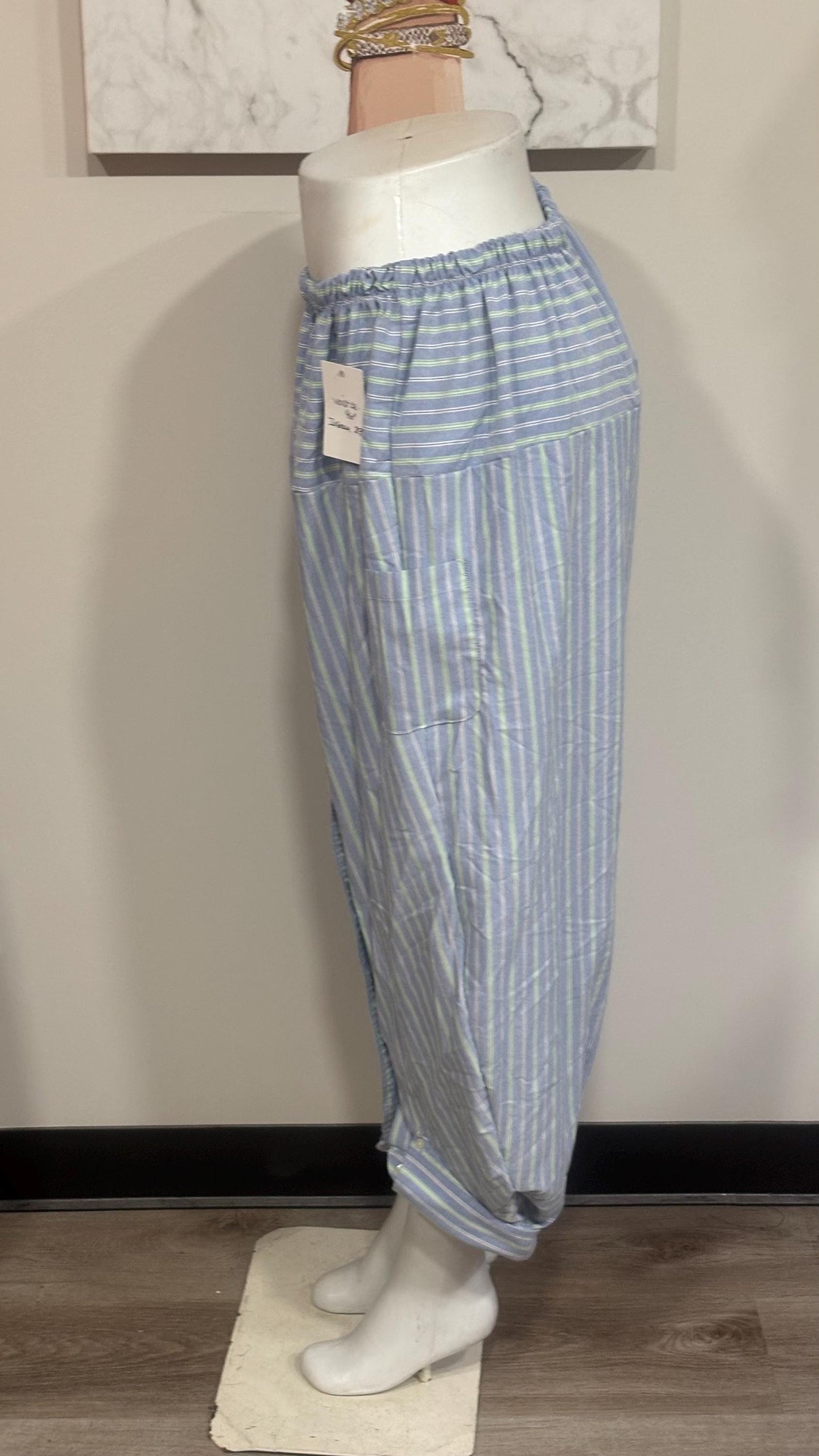 Upcycled Men’s Shirt Balloon Pants | Handmade Boho Pants | Sustainable Lounge Pants | One of a Kind Patchwork Pants