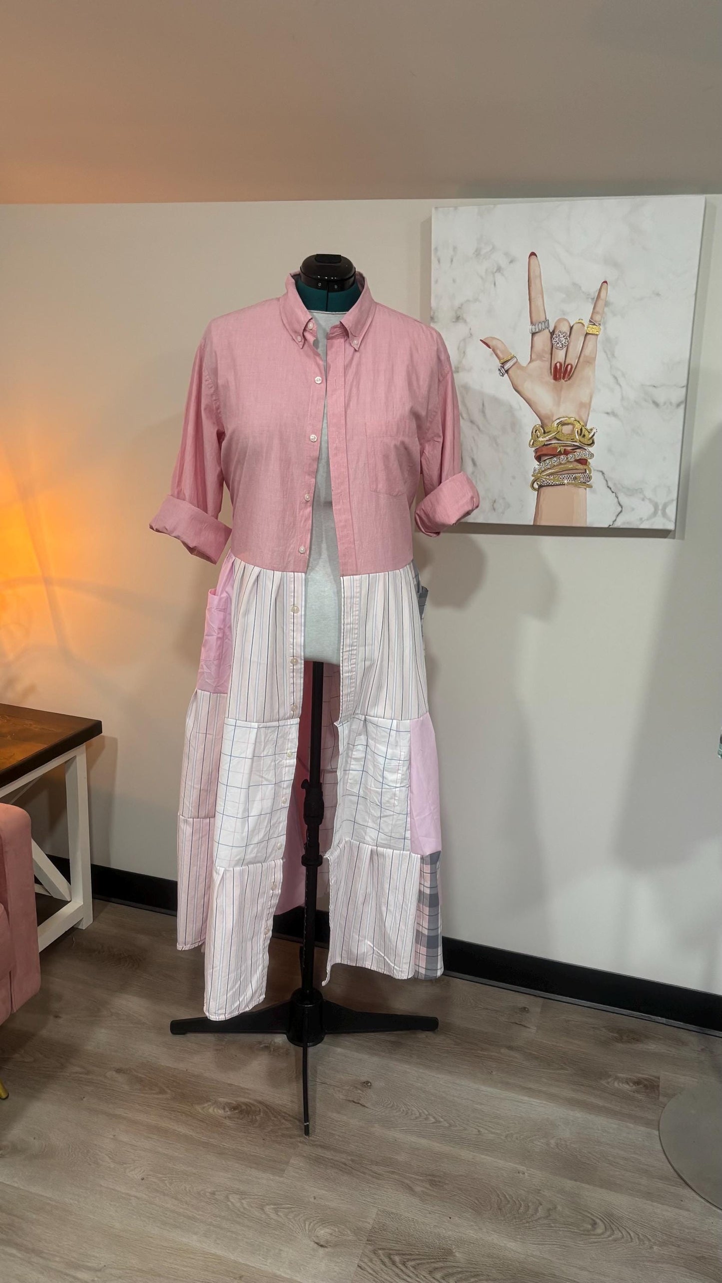 Upcycled Men’s Shirt Patchwork Duster • One of a Kind Plaid Dress