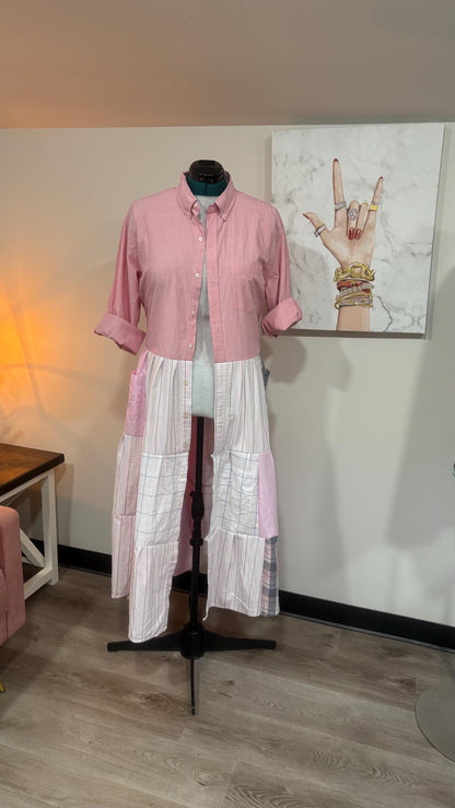 Upcycled Men’s Shirt Patchwork Duster • One of a Kind Plaid Dress