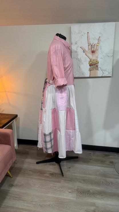 Upcycled Men’s Shirt Patchwork Duster • One of a Kind Plaid Dress