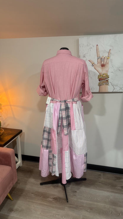 Upcycled Men’s Shirt Patchwork Duster • One of a Kind Plaid Dress