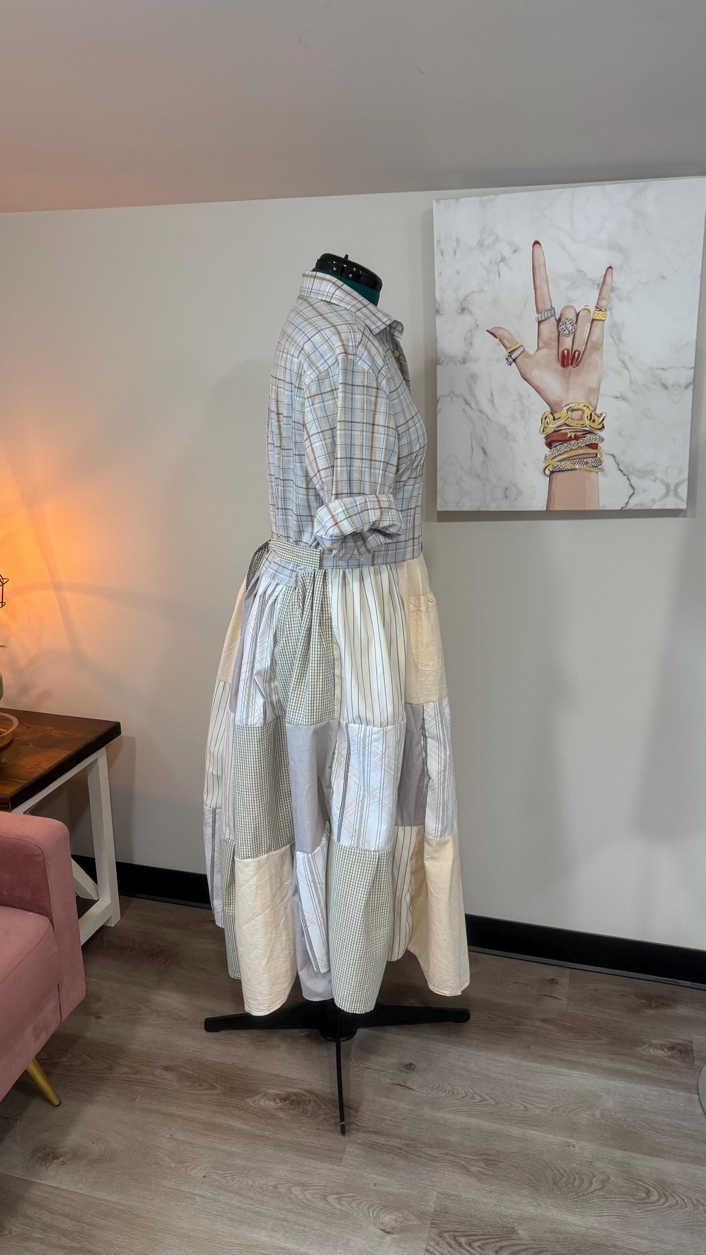 Upcycled Men’s Shirt Patchwork Duster • One of a Kind Plaid Dress