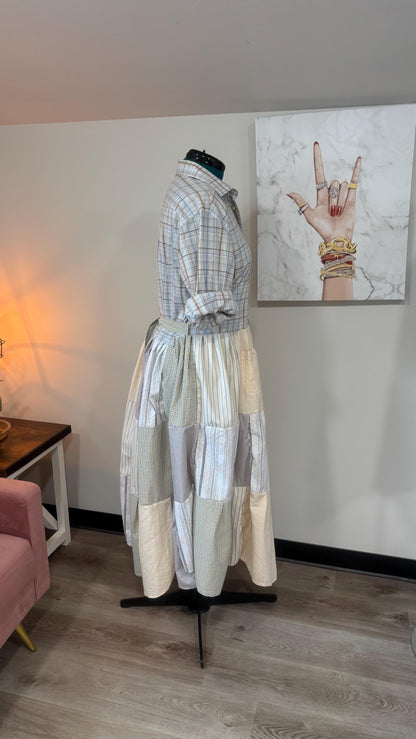 Upcycled Men’s Shirt Patchwork Duster • One of a Kind Plaid Dress