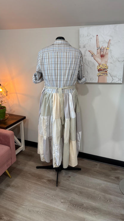 Upcycled Men’s Shirt Patchwork Duster • One of a Kind Plaid Dress
