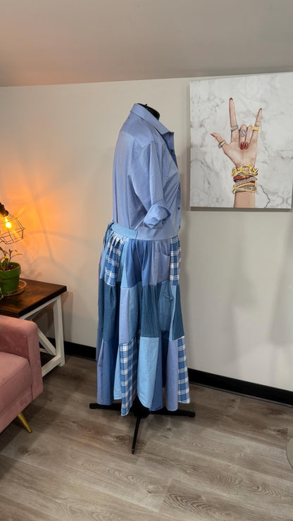 Upcycled Men’s Shirt Patchwork Duster • One of a Kind Plaid Dress