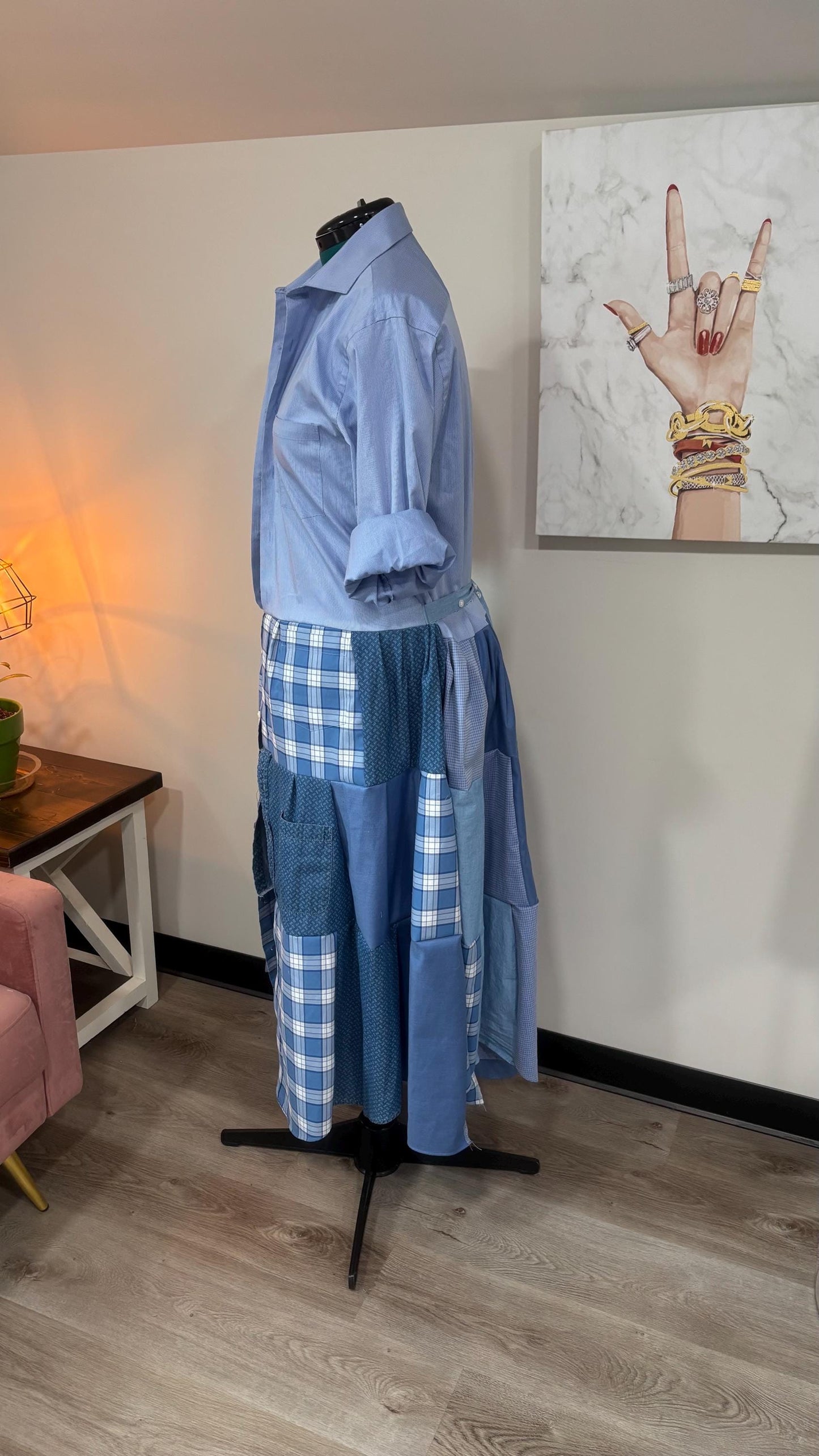 Upcycled Men’s Shirt Patchwork Duster • One of a Kind Plaid Dress