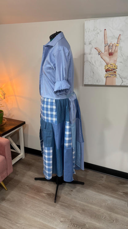 Upcycled Men’s Shirt Patchwork Duster • One of a Kind Plaid Dress