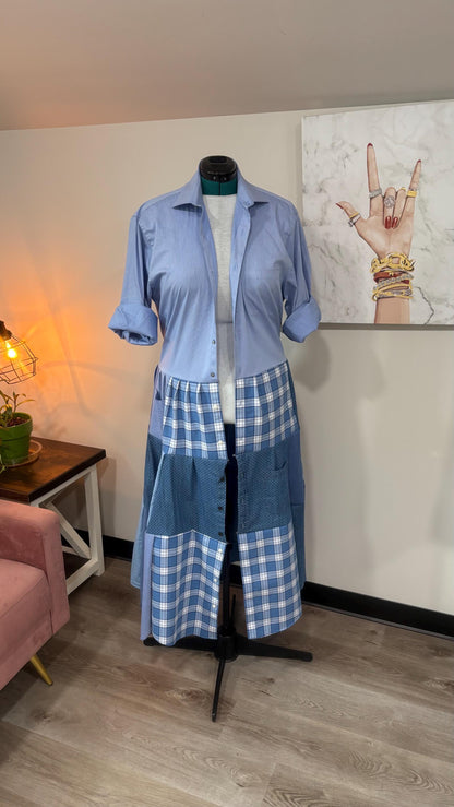 Upcycled Men’s Shirt Patchwork Duster • One of a Kind Plaid Dress