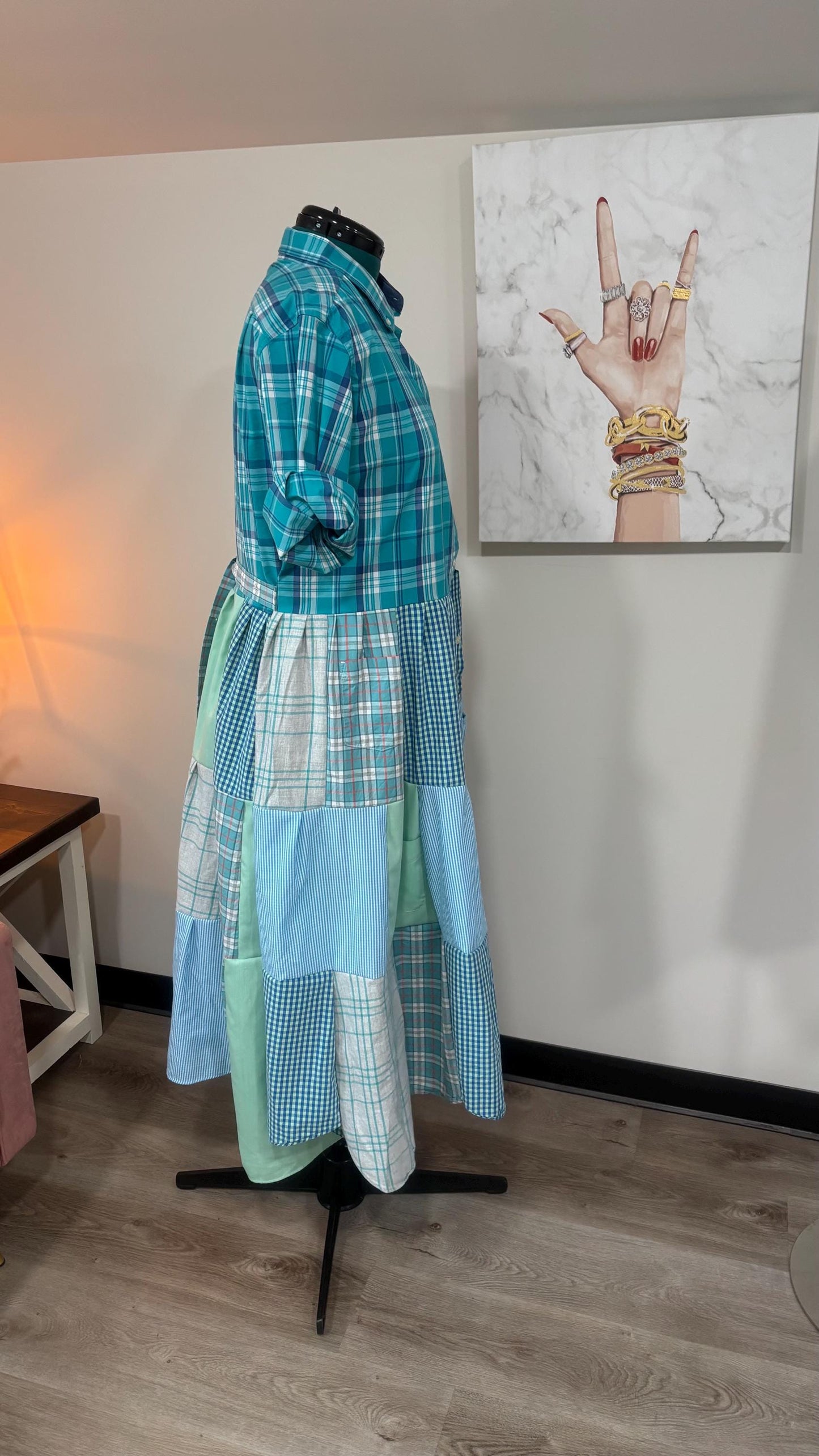 Upcycled Men’s Shirt Patchwork Duster • One of a Kind Plaid Dress