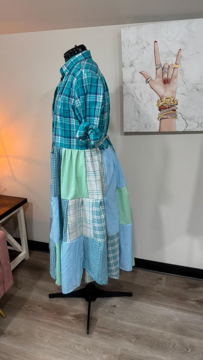 Upcycled Men’s Shirt Patchwork Duster • One of a Kind Plaid Dress